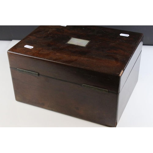 86 - Victorian Rosewood and Mother of Pearl Sewing / Work Box with fitted interior, 30cms long