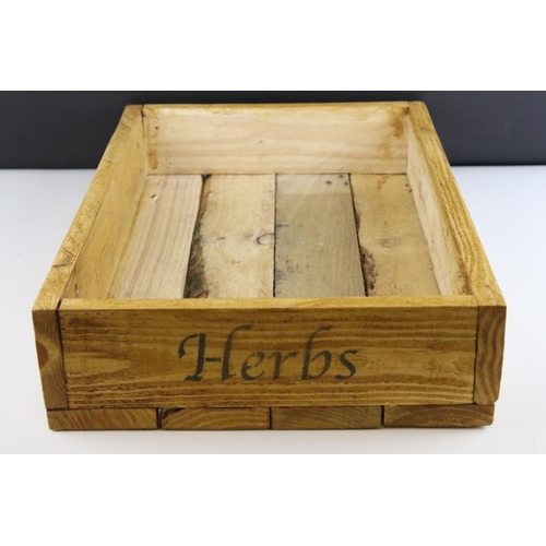 91 - Rustic Wooden Waxed Herb / Seed Box marked Oregano and Herbs, 47cms long