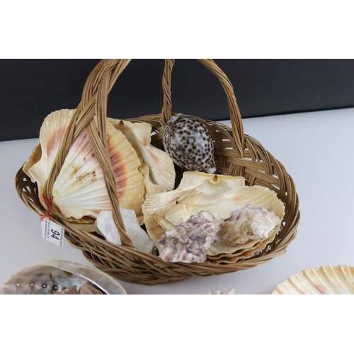 94 - Small Wicker Basket of Mixed Seashells