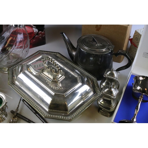 97 - Collection of Silver Plate and Metalware including Boxed Cavalier Plate items. Lidded Tureen, Boxed ... 