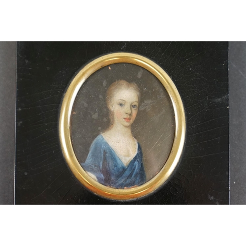 175 - Early 19th century oil painting miniature young girl in dress.