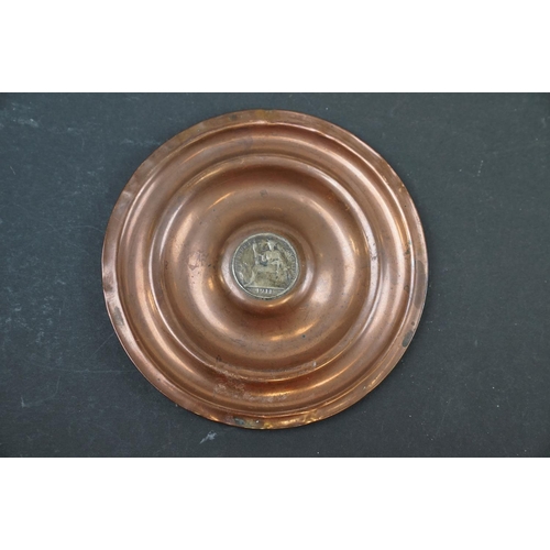 216 - Pair of trench art pin dishes with coins to centre