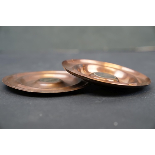 216 - Pair of trench art pin dishes with coins to centre