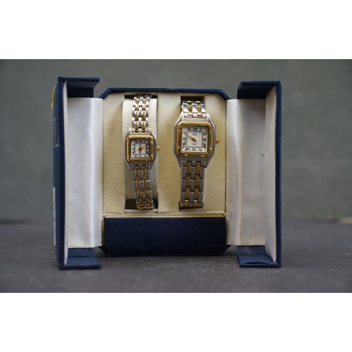 217 - Cased set of His & Hers Cartier style watches