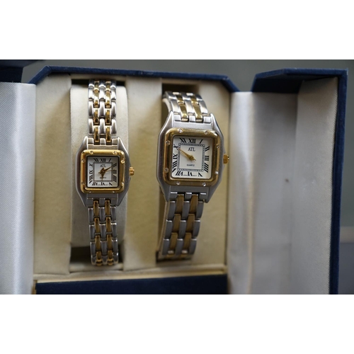 217 - Cased set of His & Hers Cartier style watches