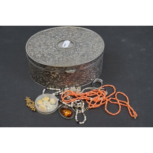 224 - A vintage boxed SOS Talisman bracelet together with a quantity of costume jewellery including silver... 