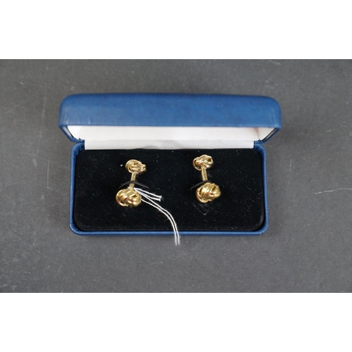 230 - Pair of gold plated knot cufflinks, stamped '18ct Gold Plated'