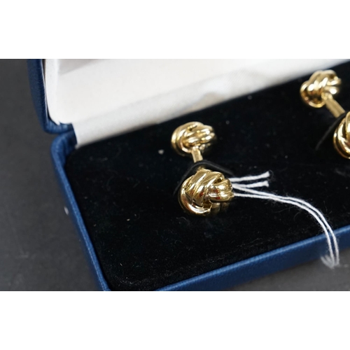 230 - Pair of gold plated knot cufflinks, stamped '18ct Gold Plated'