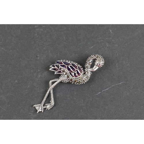 232 - Silver plique a jour flamingo brooch/pendant stamped 925