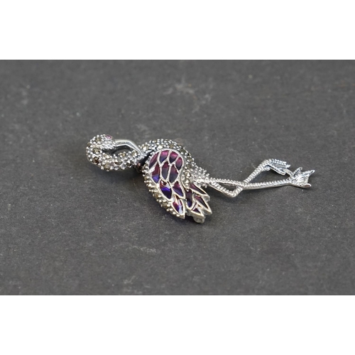 232 - Silver plique a jour flamingo brooch/pendant stamped 925