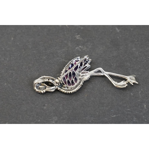 232 - Silver plique a jour flamingo brooch/pendant stamped 925