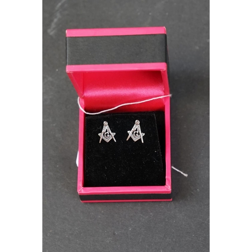 233 - Pair of silver Masonic style stud earrings, stamped 925