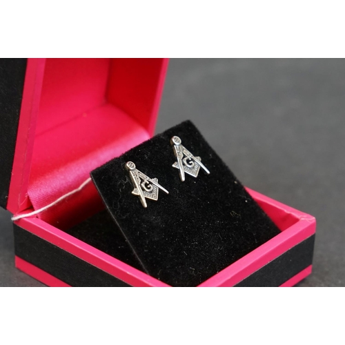 233 - Pair of silver Masonic style stud earrings, stamped 925