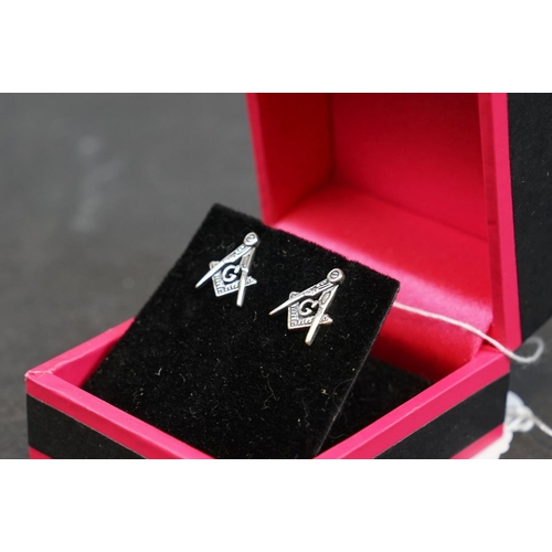 233 - Pair of silver Masonic style stud earrings, stamped 925