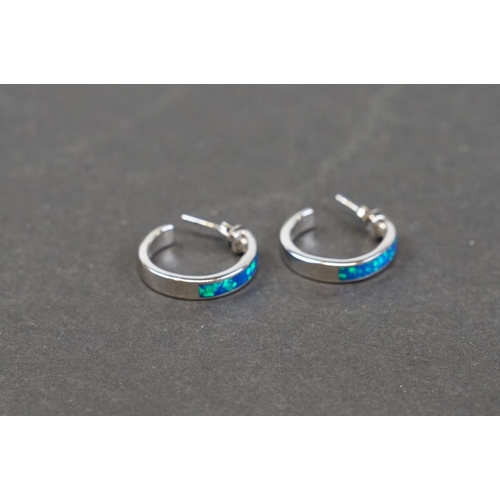 235 - Pair of silver and opalite hoop earrings, stamped 925