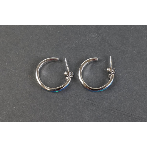 235 - Pair of silver and opalite hoop earrings, stamped 925