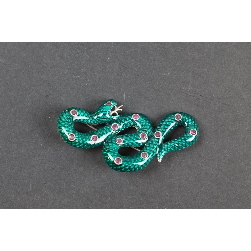 241 - Silver and enamel snake brooch/pendant stamped 925