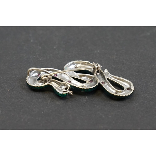 241 - Silver and enamel snake brooch/pendant stamped 925