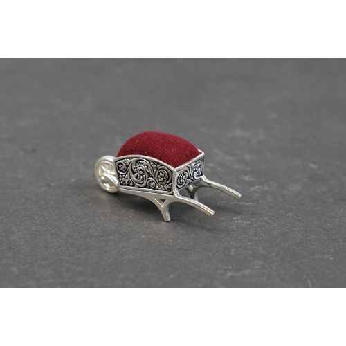 243 - Silver plated wheelbarrow pincushion