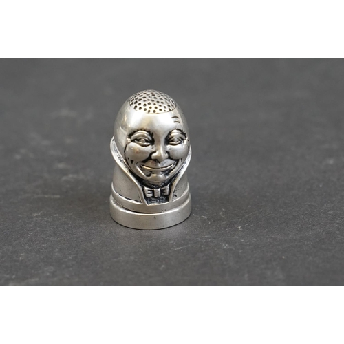 245 - Silver plated Humpty Dumpty thimble and pincushion set