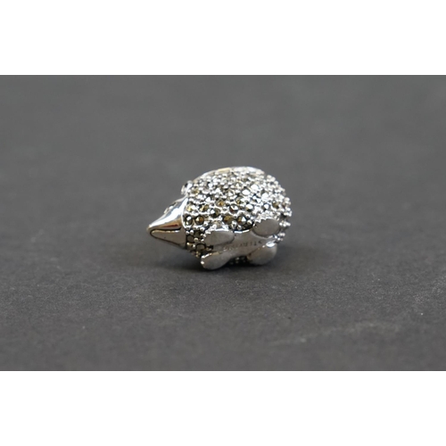 248 - Silver hedgehog pincushion set with marcasites, stamped Sterling