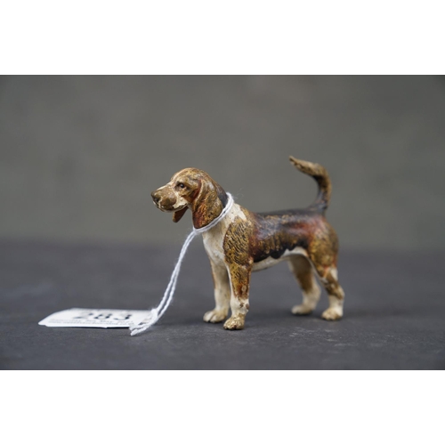 283 - An antique Austrian cold painted bronze figure of a Beagle dog, marked Austria to the underside.