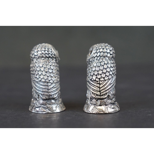 285 - Pair of novelty silver plated condiments in the form of owls