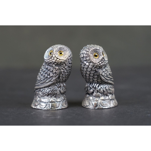 285 - Pair of novelty silver plated condiments in the form of owls