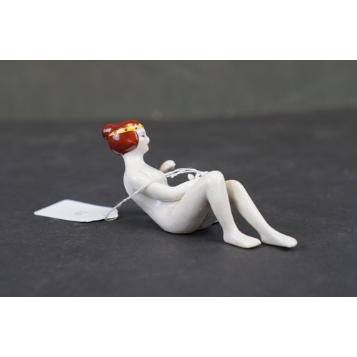 286 - Ceramic pin doll in the form of a lady and a dog