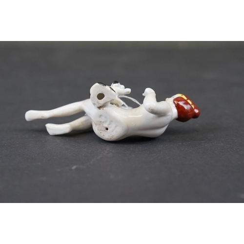 286 - Ceramic pin doll in the form of a lady and a dog