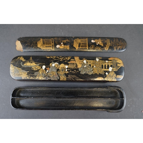 325 - A collection of Japanese lacquer ware to include letter racks, pen holders and a pencil box.