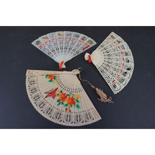 326 - A collection of vintage fans together with a oriental parasol.