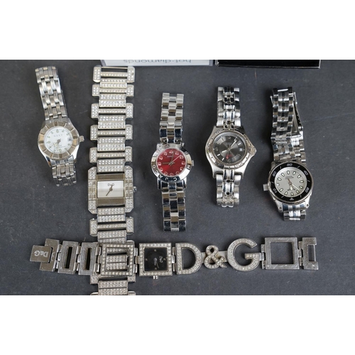 332 - Nine ladies watches to include D & G, Hot Diamonds etc