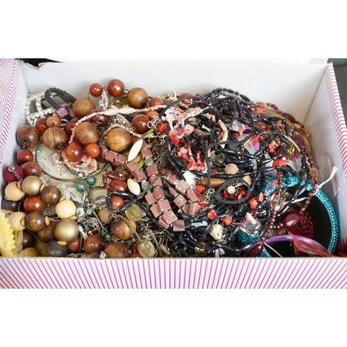 344 - A collection of mainly contemporary costume jewellery contained within four boxes.