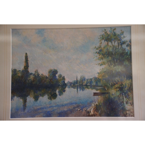 363 - A impressionist oil painting river scene signed Sowman 21 x 29 cm