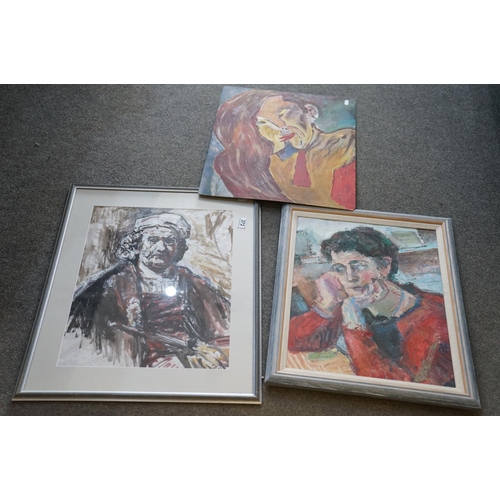 372 - Two Edward Lewis Oil Paintings together with a contemporary portrait of Rembrandt