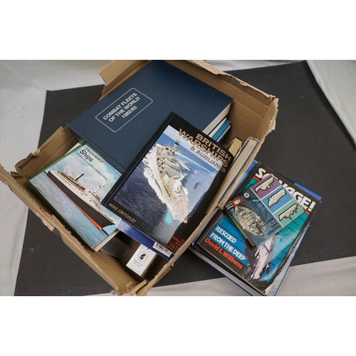 458 - A quantity of nautical related books together with a quantity of framed pictures to include the SS Q... 