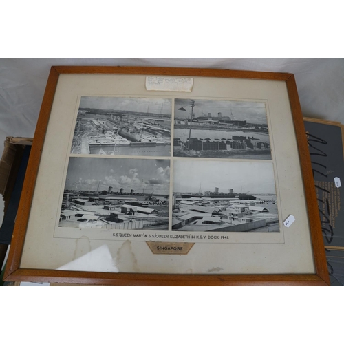 458 - A quantity of nautical related books together with a quantity of framed pictures to include the SS Q... 