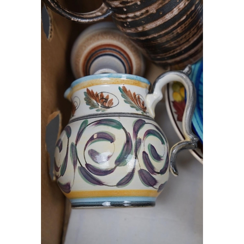 460 - A box of mixed ceramics to include a Cinque Ports Pottery Ltd part tea set.