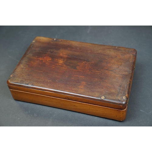 493 - A collection of vintage wooden boxes to include a cigar box together with a tie press.