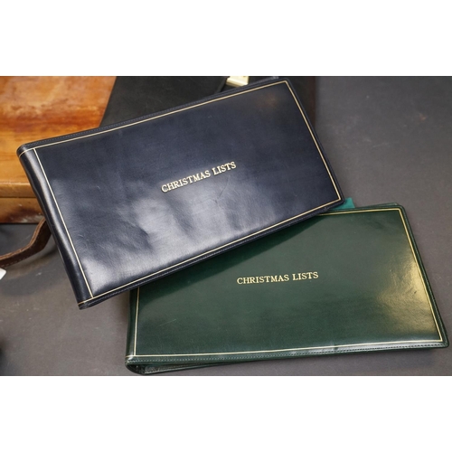 495 - A collection of leather collectables to include a vintage brief case, leather bound memo book, leath... 