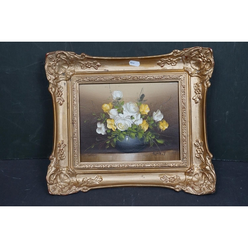 500 - A quantity of contemporary oil paintings and cat prints mounted in antique style frames.