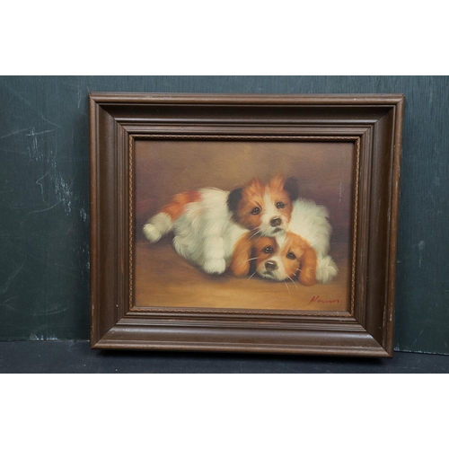 500 - A quantity of contemporary oil paintings and cat prints mounted in antique style frames.