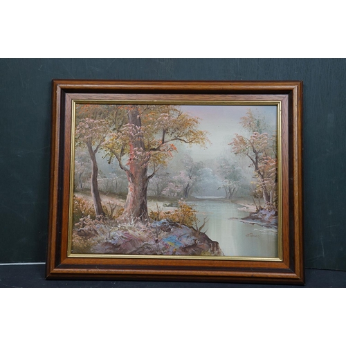 500 - A quantity of contemporary oil paintings and cat prints mounted in antique style frames.