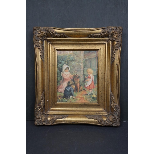 500 - A quantity of contemporary oil paintings and cat prints mounted in antique style frames.