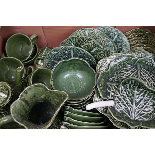 504 - A large collection of mixed ceramics contained within three boxes to include a cabbage leaf tea set.