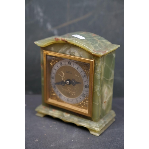 528 - A small group of collectables to include a green agate Elliot clock, an agate cigarette box, a vinta... 