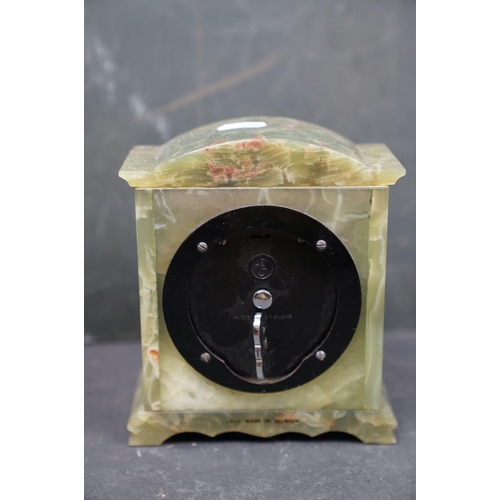 528 - A small group of collectables to include a green agate Elliot clock, an agate cigarette box, a vinta... 