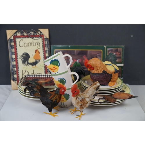 536 - Group of chicken & rooster items to include Scotts of Stow China, slate art plaque etc