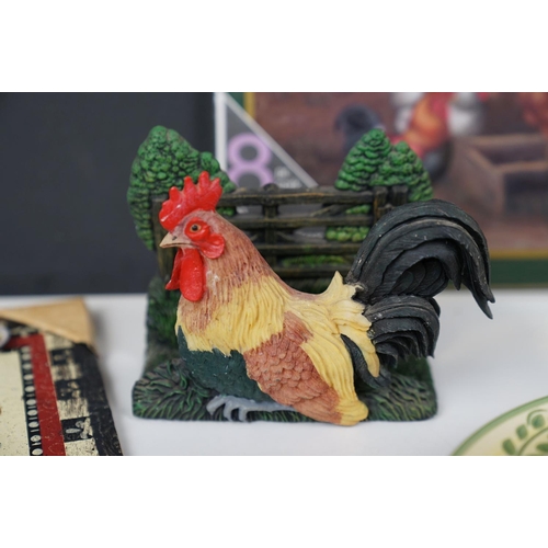 536 - Group of chicken & rooster items to include Scotts of Stow China, slate art plaque etc